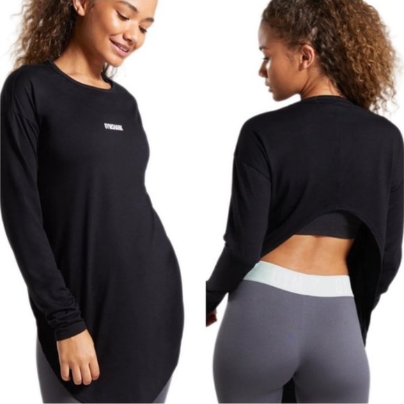 Gymshark Tops - Gymshark Ark Long Sleeve Top Open Back Black S